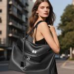 Genuine Leather Tote Bag for Women: Fashion Shoulder Handbag Ladies Top-handle Satchel Purse for Ladies (X Large Black)