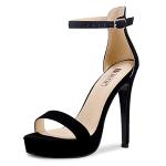 IDIFU Women's Stiletto High Heel Sandals Platform Open Toe Ankle Strap Dress Shoes for Women Bride Ladies in Wedding Bridal Party Homecoming (Black Nubuck, 7 M US)