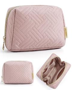 BAGSMART Small Makeup Bag, Travel Cosmetic Bag Make Up Pouch Small Travel Essentials for Women Dorm Room Essentials Pouch,Water-resistant Toiletry Bag,Makeup Organizer Bag, Pink