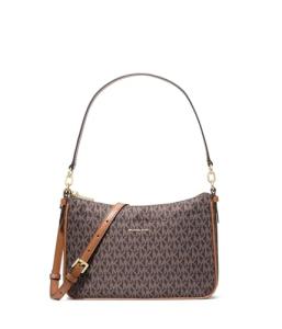 Michael Kors Jet Set Medium Top Zip Pochette Crossbody Bag, Gold-Tone Hardware/MK Signature Nylon/Brown/Acorn