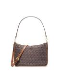 Michael Kors Jet Set Medium Top Zip Pochette Crossbody Bag, Gold-Tone Hardware/MK Signature Nylon/Brown/Acorn
