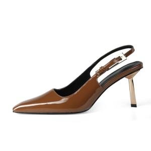 iiimmu Kitten Heels for Women 3.5 in Stiletto Heel Pumps Closed Pointed Toe Slingback Heels, Brown, Size 9.5