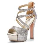 IDIFU Women's IN5 Charcy Crisscross Strappy Platform High Chunky Heels Peep Toe Pump Party Heeled Sandals(85 M US, Gold Glitter)