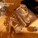 IDIFU Women's IN5 Charcy Crisscross Strappy Platform High Chunky Heels Peep Toe Pump Party Heeled Sandals(85 M US, Gold Glitter)