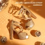 IDIFU Women's IN5 Charcy Crisscross Strappy Platform High Chunky Heels Peep Toe Pump Party Heeled Sandals(85 M US, Gold Glitter)