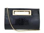 HOXIS Classic Crocodile Pattern Faux Patent Leather Metal Grip Cut it out Clutch with Shoulder Strap Womens Handbag(Black)