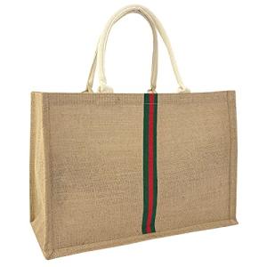 Hibala Woven Large Beach Bag Straw Beach Tote Handmade Weaving Shoulder Tassel Bag Handbag (Green Stripe)