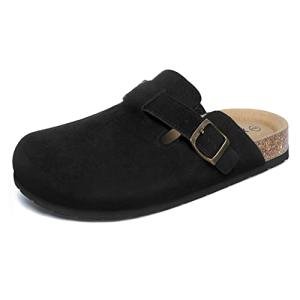 Xiakolaka Women's Suede Clogs Adjustable Buckle Slip on Footbed Home Clog Slippers Black Size 8