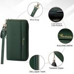 Travelambo Womens Wallet Tassel Bifold Ladies Clutch Wristlet Wrist strap Long Purse (Access Green Coal)