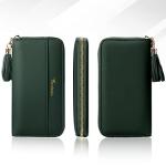 Travelambo Womens Wallet Tassel Bifold Ladies Clutch Wristlet Wrist strap Long Purse (Access Green Coal)