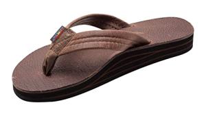 Rainbow Sandals Ladies Luxury Leather - Double Layer Arch Support with 1" Strap, Oak, Ladies 10