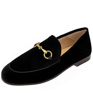 Divanne Loafers for Women, Womens Loafer Flats Gold Chain Penny Loafers Slip On Fur Loafer Mules-Black Velvet-9.5M US