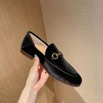 Divanne Loafers for Women, Womens Loafer Flats Gold Chain Penny Loafers Slip On Fur Loafer Mules-Black Velvet-9.5M US