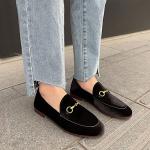 Divanne Loafers for Women, Womens Loafer Flats Gold Chain Penny Loafers Slip On Fur Loafer Mules-Black Velvet-9.5M US