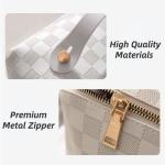 Large Capacity Checkered Makeup Bags Portable Travel Cosmetic Bags Open-Flat Toiletry Waterproof Bag for Women Gift Make up Organizer with Divider and Handle Pouch Zipper Bag (latte-checkered)