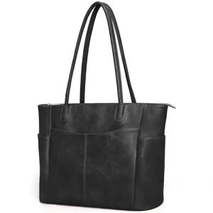 monrich Large Black Tote Bag for Women Work Vegan Leather 23L Womens Tote Purse with Zipper Ladies Handbags