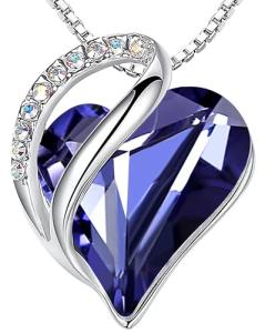 Leafael Necklaces for Women, Infinity Love Birthstone Heart Pendant with Tanzanite Purple Crystal for February, Birthday Jewelry Gifts for Her, Mom, and Wife, Silver Plated, 18 plus 2 inch Chain