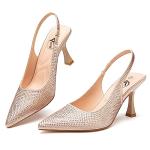 Trary Women's Slingback Glitter Kitten Heels Pointed Toe Sexy Wedding Party Dress Pumps Shoes for Women Gold