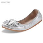 KUNWFNIX Women Ballet Flats Rhinestone Wedding Ballerina Shoes Foldable Sparkly Comfort Slip on Flat Shoes