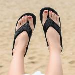 MEGNYA Comfortable Orthopedic Flip Flops for Women, Best Plantar Fasciitis Sandals for Flat Feet with Arch Support, Thong Sandals for walking Beach black Black Size 8