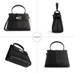 Women's Top-handle Handbags– Vegan Leather Vintage Top Handle Design with Adjustable Strap, Fashion Commuter Crossbody Bag, BLACK, Large