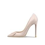 Qunvngutui Women's Pointed Toe Shallow Mouth Sexy Square Buckle Rhinestones 10cm Stiletto Heels Slip-on Wedding Party Banquet Big Size Shoes Nude V-Buckle US6