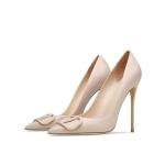 Qunvngutui Women's Pointed Toe Shallow Mouth Sexy Square Buckle Rhinestones 10cm Stiletto Heels Slip-on Wedding Party Banquet Big Size Shoes Nude V-Buckle US6
