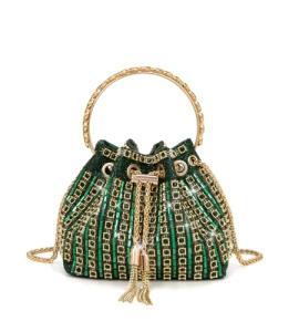 Sweetovo Sparkly Diamond Evening Bag Clutch Purses for Women Rhinestone Purse Glitter Handbag for Party Prom Cocktail Wedding (Green)