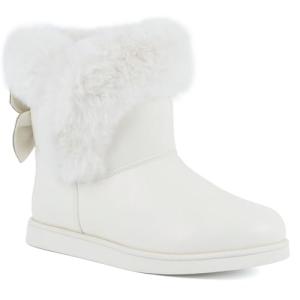 Juicy Couture Women's Slip On Winter Snow Boots Warm & Insulated Fur Lining Comfortable Fashion Booties-Krazey Kute-White-10
