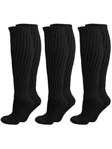 Luxury Divas Black All Cotton 3 Pack Extra Heavy Slouch Socks Made In USA