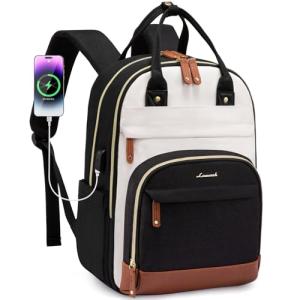 LOVEVOOK Backpack for Women,Laptop Backpack Women,Fits 18 Inch Laptop Bag,School Backpacks,Fashion Travel Work Anti-theft Bag,Waterproof Business Computer College Backpack Purse,Beige-Black-Brown