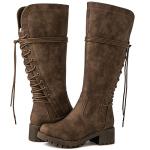 GLOBALWIN Women’s Camel Lace Up Back Boots Knee High Boots Fashion Boots For Women 8.5M