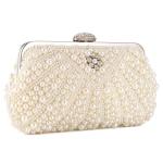 UBORSE Women Pearl Clutch Bag Noble Crystal Beaded Evening Bag Wedding Clutch with Pearl Chain (Cream-coloured)