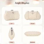 UBORSE Women Pearl Clutch Bag Noble Crystal Beaded Evening Bag Wedding Clutch with Pearl Chain (Cream-coloured)