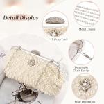 UBORSE Women Pearl Clutch Bag Noble Crystal Beaded Evening Bag Wedding Clutch with Pearl Chain (Cream-coloured)