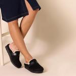 Amazon Essentials Women's Backless Shearling Memory Foam Mule, Black Microsuede, 7