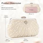 UBORSE Women Pearl Clutch Bag Noble Crystal Beaded Evening Bag Wedding Clutch with Pearl Chain (Cream-coloured)