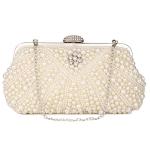 UBORSE Women Pearl Clutch Bag Noble Crystal Beaded Evening Bag Wedding Clutch with Pearl Chain (Cream-coloured)