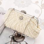 UBORSE Women Pearl Clutch Bag Noble Crystal Beaded Evening Bag Wedding Clutch with Pearl Chain (Cream-coloured)