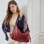 HESHE Leather Purses for Women Shoulder Hobo Purses Ladies Handbags Tote Top Handle Bags Crossbody Bag(Wine)