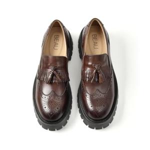 BEAU TODAY Chunky Loafers for Women, Women’s Leather Platform Loafers, Lug Sole Tassel Slip On Loafers Shoes Brogues Wingtip Casual Business Shoes Comfortable Dressy Dark Brown US 8.5