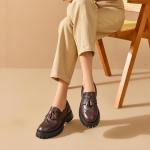 BEAU TODAY Chunky Loafers for Women, Women’s Leather Platform Loafers, Lug Sole Tassel Slip On Loafers Shoes Brogues Wingtip Casual Business Shoes Comfortable Dressy Dark Brown US 8.5