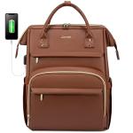 LOVEVOOK Leather Laptop Backpack for Women 15.6 inch,Travel Purse Nurse Teacher Carry On Backpack Computer Bag,Professional College Business Work Bags with USB Port,Brown