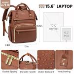 LOVEVOOK Leather Laptop Backpack for Women 15.6 inch,Travel Purse Nurse Teacher Carry On Backpack Computer Bag,Professional College Business Work Bags with USB Port,Brown