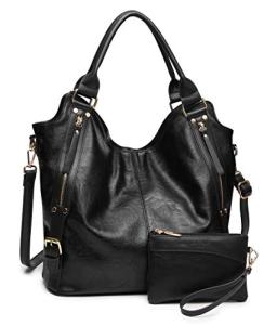 Black PU Leather Hobo Tote Bag with Strap