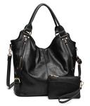Black PU Leather Hobo Tote Bag with Strap
