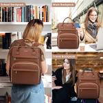 LOVEVOOK Leather Laptop Backpack for Women 15.6 inch,Travel Purse Nurse Teacher Carry On Backpack Computer Bag,Professional College Business Work Bags with USB Port,Brown