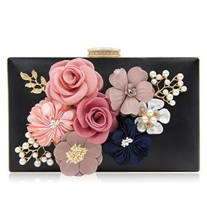 Milisente Evening Bag for Women, Flower Wedding Evening Clutch Purse Bride Floral Clutch Bag（Black
