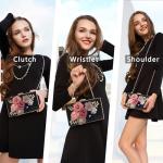 Milisente Evening Bag for Women, Flower Wedding Evening Clutch Purse Bride Floral Clutch Bag（Black