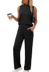 XIEERDUO 2 Piece Sets for Women Summer Outfits Beach Vacation Clothes Women's Clothing Matching LoungeSets Travel Luxury Fashion Track Suits Mock Neck Black S